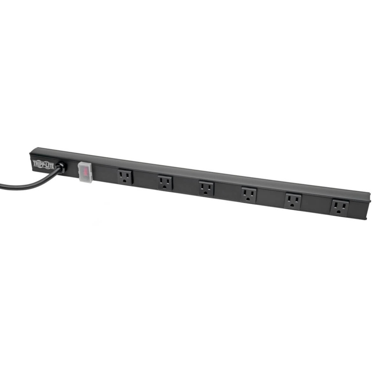 Eaton Tripp Lite Power Strip Right-Angle 5-15R 6 Outlet 8ft Cord 5-15P 24in Black - NEMA 5-15P - 6 x NEMA 5-15R - 8 ft Cord - 120 V AC Voltage - 1800 W - Rack-mountable - Black- PS2406RA08B