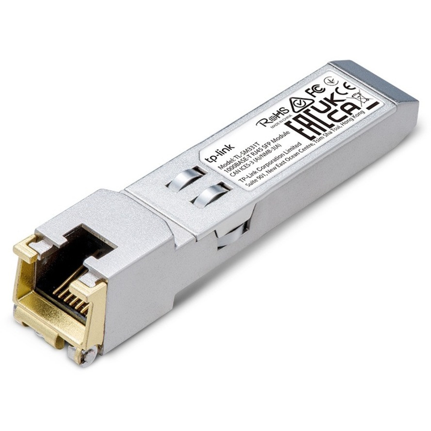 TP-Link TL-SM331T - 1000BASE-T RJ45 SFP Module - 1.25G Copper SFP Transceiver - SFP to Ethernet - Plug and Play - Hot Pluggable - Up to 100m distance - Durable Metal Casing - Versatile Compatibility - TL-SM331T
