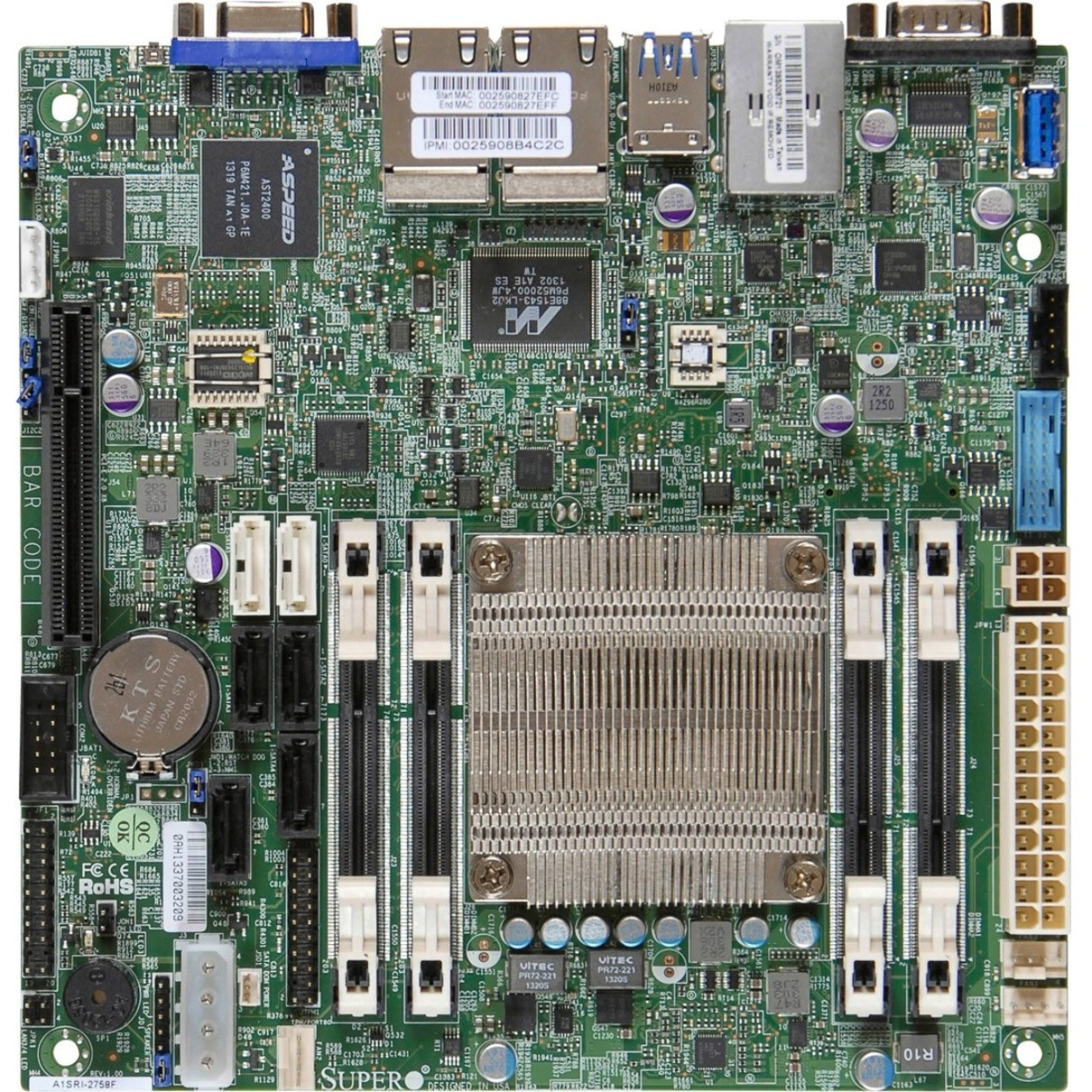 Supermicro A1SRI-2358F Server Motherboard - Intel Chipset - Socket BGA-1283 - Mini ITX - MBD-A1SRI-2358F-B