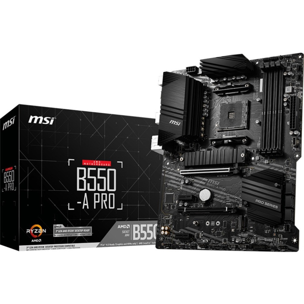 MSI B550-A Pro Desktop Motherboard - Amd B550 Chipset - Socket Am4 - Atx - 128 Gb Ddr4 Sdram Maximum Ram - Dimm, Udimm - 4 X Memory Slots - Gigabit Ethernet - Hdmi - Displayport - 6 X Sata Interfaces - B550Apro