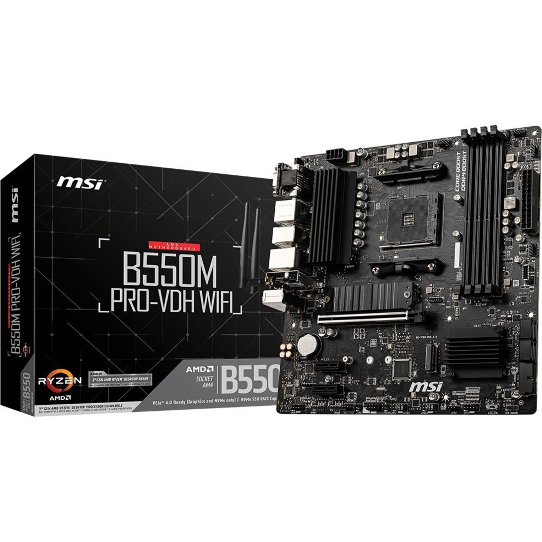 MSI B550M Pro-Vdh Wifi Desktop Motherboard - Amd B550 Chipset - Socket Am4 - Micro Atx - 128 Gb Ddr4 Sdram Maximum Ram - Dimm, Udimm - 4 X Memory Slots - Gigabit Ethernet - Ieee 802.11Ac - Hdmi - Displayport - B550Mpvdhwifi