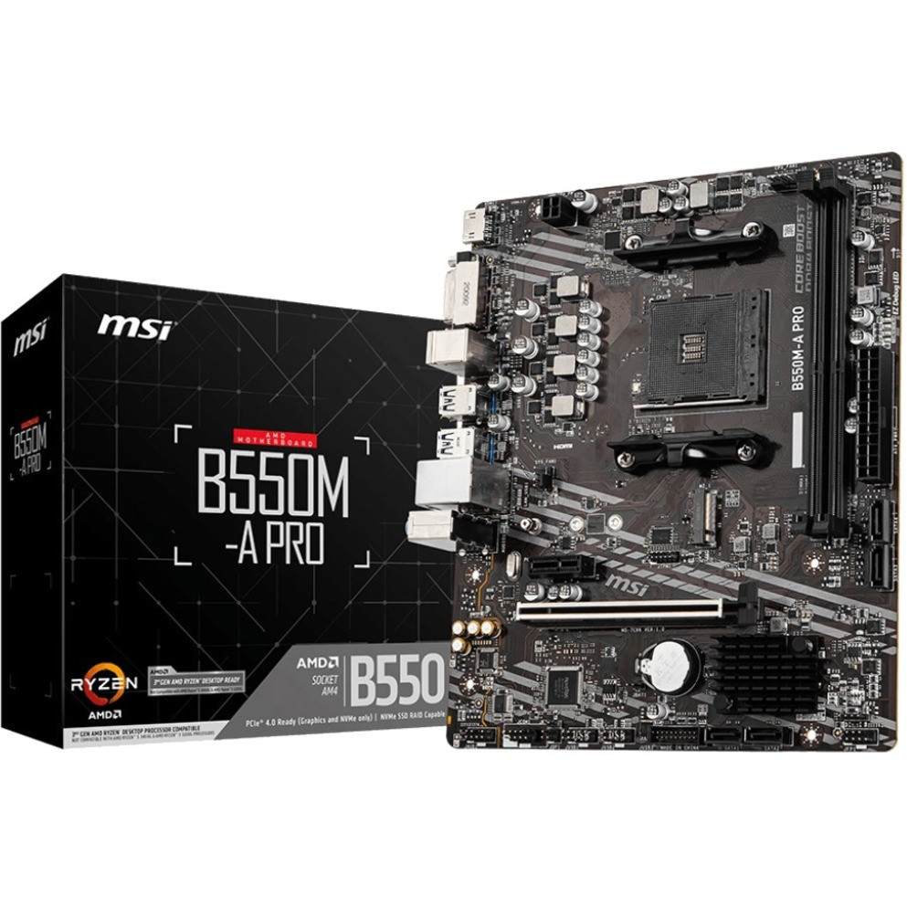 MSI B550-A Pro Desktop Motherboard - Amd B550 Chipset - Socket Am4 - Atx - 128 Gb Ddr4 Sdram Maximum Ram - Dimm, Udimm - 4 X Memory Slots - Gigabit Ethernet - Hdmi - Displayport - 6 X Sata Interfaces - B550Mapro