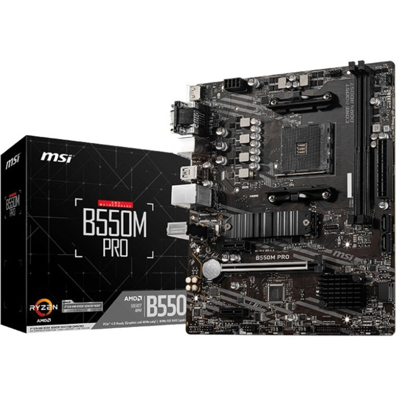 MSI B550M Pro Desktop Motherboard - Amd B550 Chipset - Socket Am4 - Micro Atx - 64 Gb Ddr4 Sdram Maximum Ram - Dimm, Udimm - 2 X Memory Slots - Gigabit Ethernet - Hdmi - Displayport - 4 X Sata Interfaces - B550Mpro