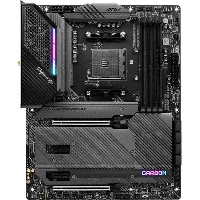 MSI Mpg X570S Carbon Max Wifi Desktop Motherboard - Amd X570 Chipset - Socket Am4 - Atx - Ryzen 3, Ryzen 5, Ryzen 7, Ryzen 5 Pro, Ryzen 7 Pro, Ryzen 3 Pro, Ryzen 9 Processor Supported - 128 Gb Ddr4 Sdram Maximum Ram - X570Scarmawi