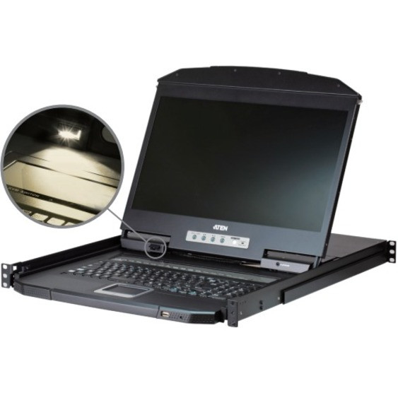Aten SOHO CL3116 LCD Rack Console - 256 Computer(s) - 18.5" LCD - HD - 1366 x 768PS/2 Port - 1 x USB - 16 x VGA - Keyboard - TouchPad - 120 V AC, 230 V AC Input Voltage - 1U High - Metal, Plastic - CL3116NX
