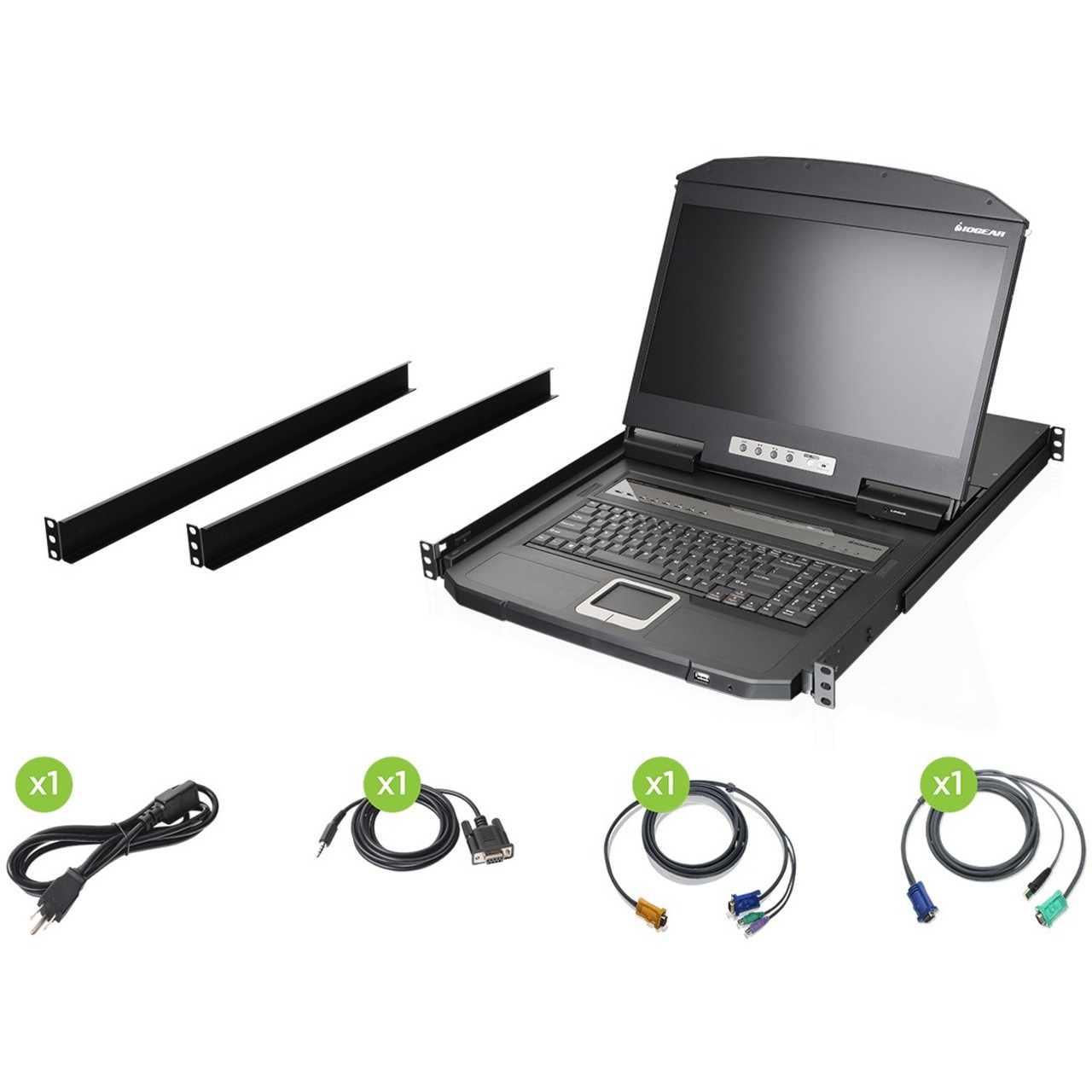 IOGEAR 18.5" Widescreen Short Depth 8-Port LCD KVM Switch (TAA Compliant) - 8 Computer(s) - 18.5" LCD - HD - 1366 x 768 - 4:3 - 2 x PS/2 Port - 2 x USB - Daisy Chain - Keyboard120 V AC, 230 V AC Input Voltage - 1U High - Metal - GCL1908W