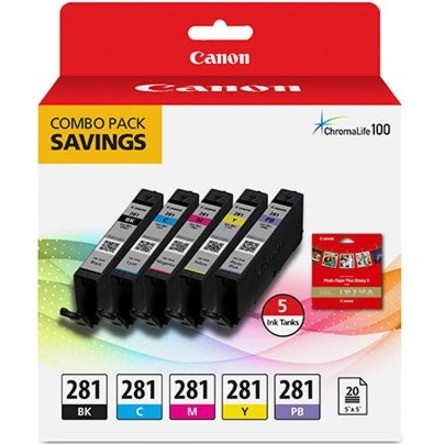 Canon CLI-281 Inkjet Ink Cartridge/Paper Kit - Combo Pack - Black, Cyan, Magenta, Yellow Pack - Inkjet - 2091C006