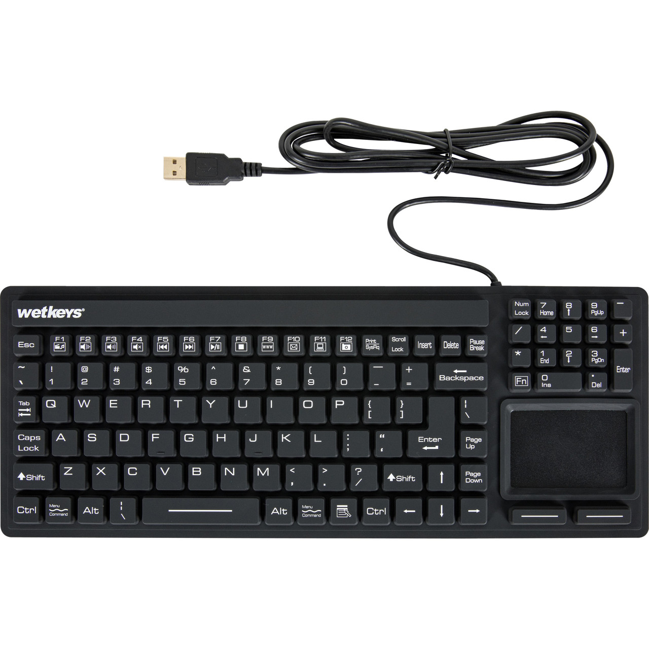 Wetkeys Waterproof "Touchpad Plus" Pro-grade Keyboard w/Touchpad (USB) (Black) - KBWKRC106T-BK