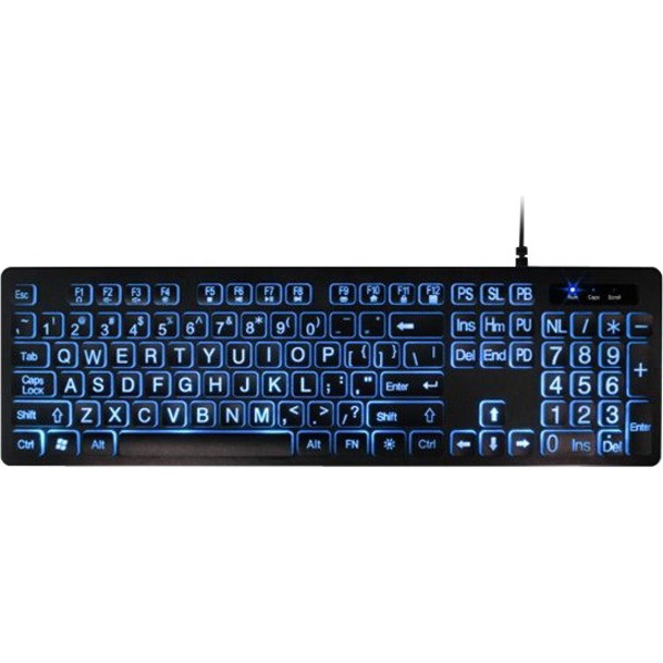 Aluratek Large Print Tri-color LED Backlight Illuminated Keyboard - Cable Connectivity - USB Interface - AKBLED01FS