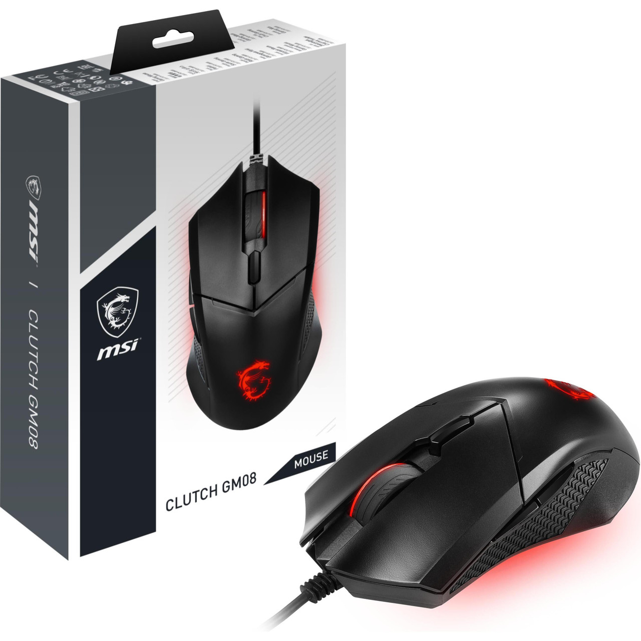 MSI Clutch Gm08 Gaming Mouse - Optical - Cable - Black - Usb 2.0 - 4200 Dpi - Scroll Wheel - 6 Button(S) - Medium Hand/Palm Size - Symmetrical - Clutchgm08