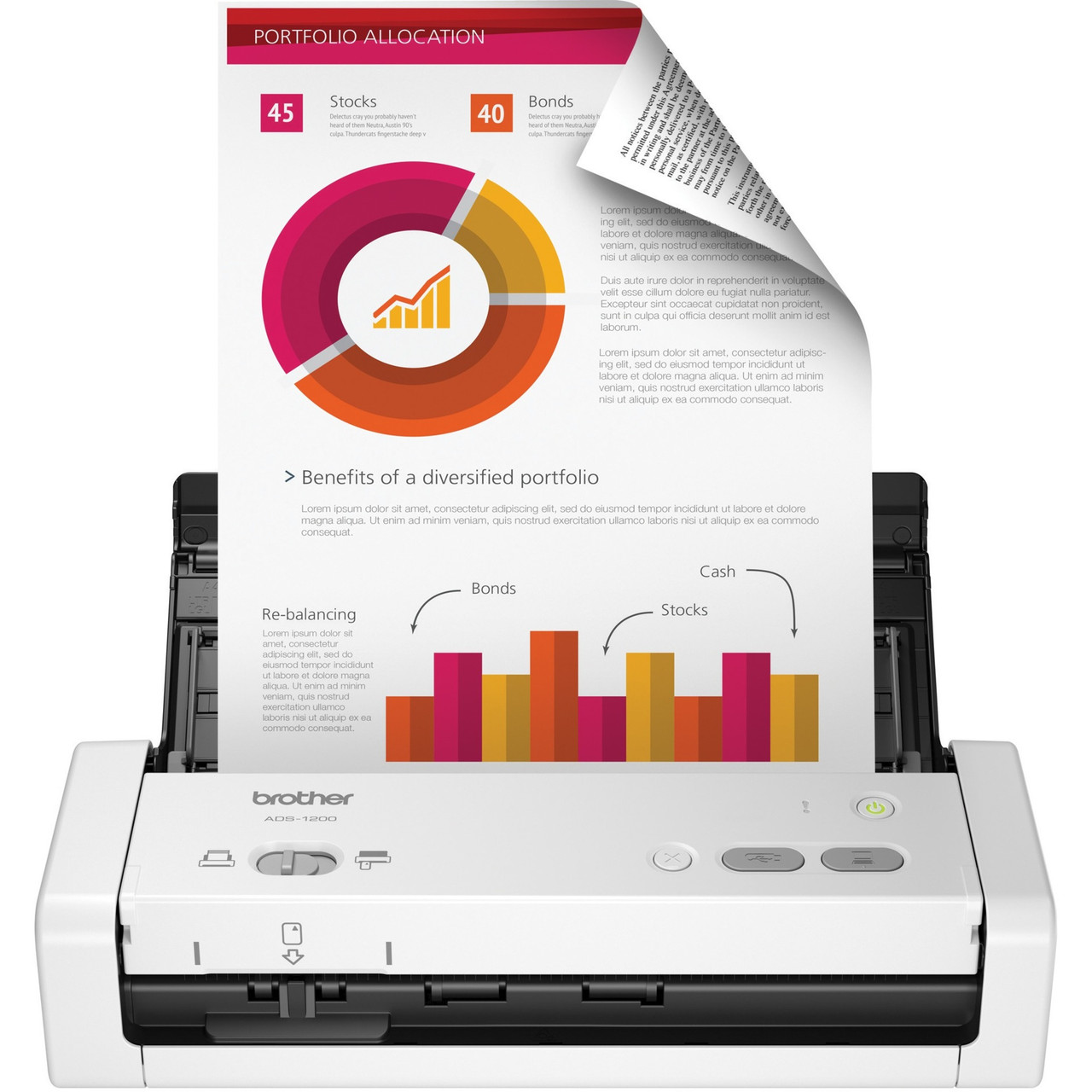 Brother Compact Desktop Scanner - 48-bit Color - 25 ppm (Mono) - 25 ppm (Color) - Duplex Scanning - USB COMPACT - ADS-1200