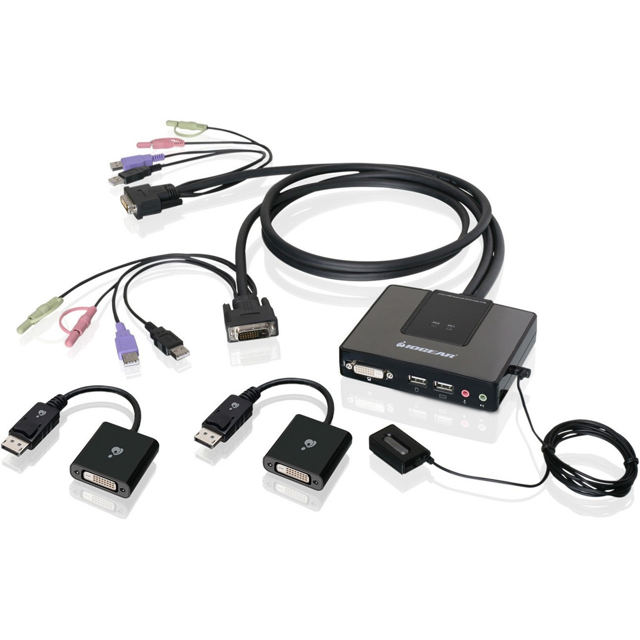IOGEAR 2-Port Dual-Link DVI and Mini DisplayPort Cable KVM Kit with 2.1 Audio - 2 Computer(s) - 1 Local User(s) - 2560 x 1600 - 6 x USB - 3 x DVI - GCS982MDPKIT