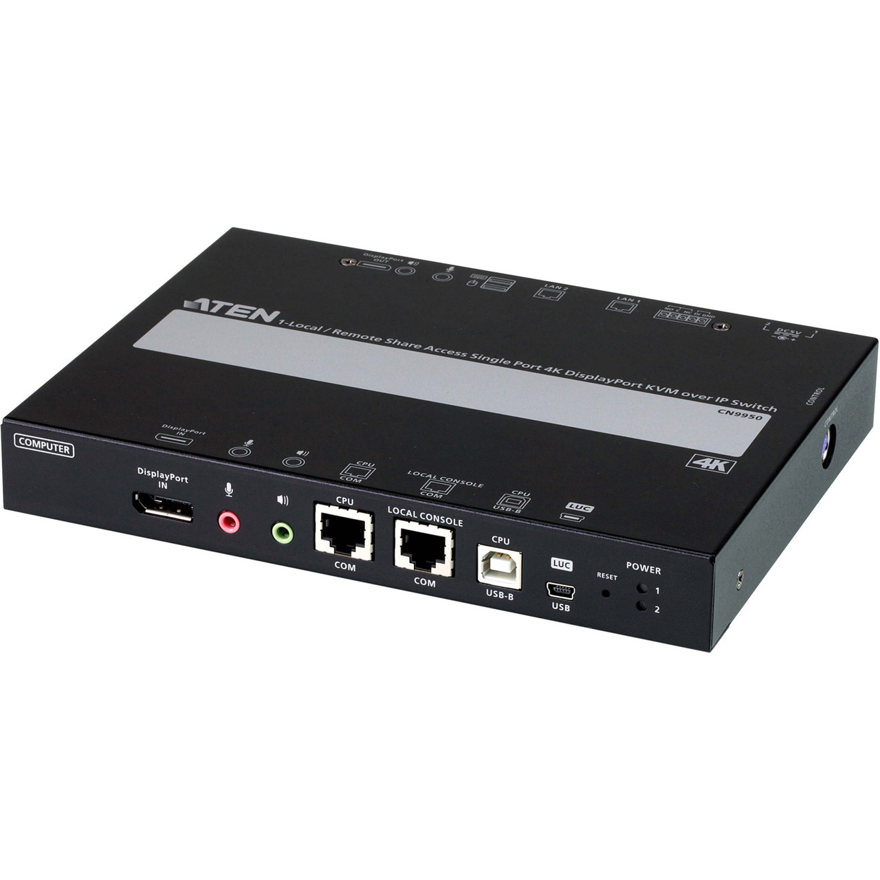 Aten 1-Local/Remote Share Access Single Port 4K DisplayPort KVM over IP Switch - 1 Computer(s) - 1 Local User(s) - 1 Remote User(s) - 4096 x 2160 - 2 x Network (RJ-45) - 4 x USB - Desktop, Rack-mountable - 2 x DisplayPort - CN9950