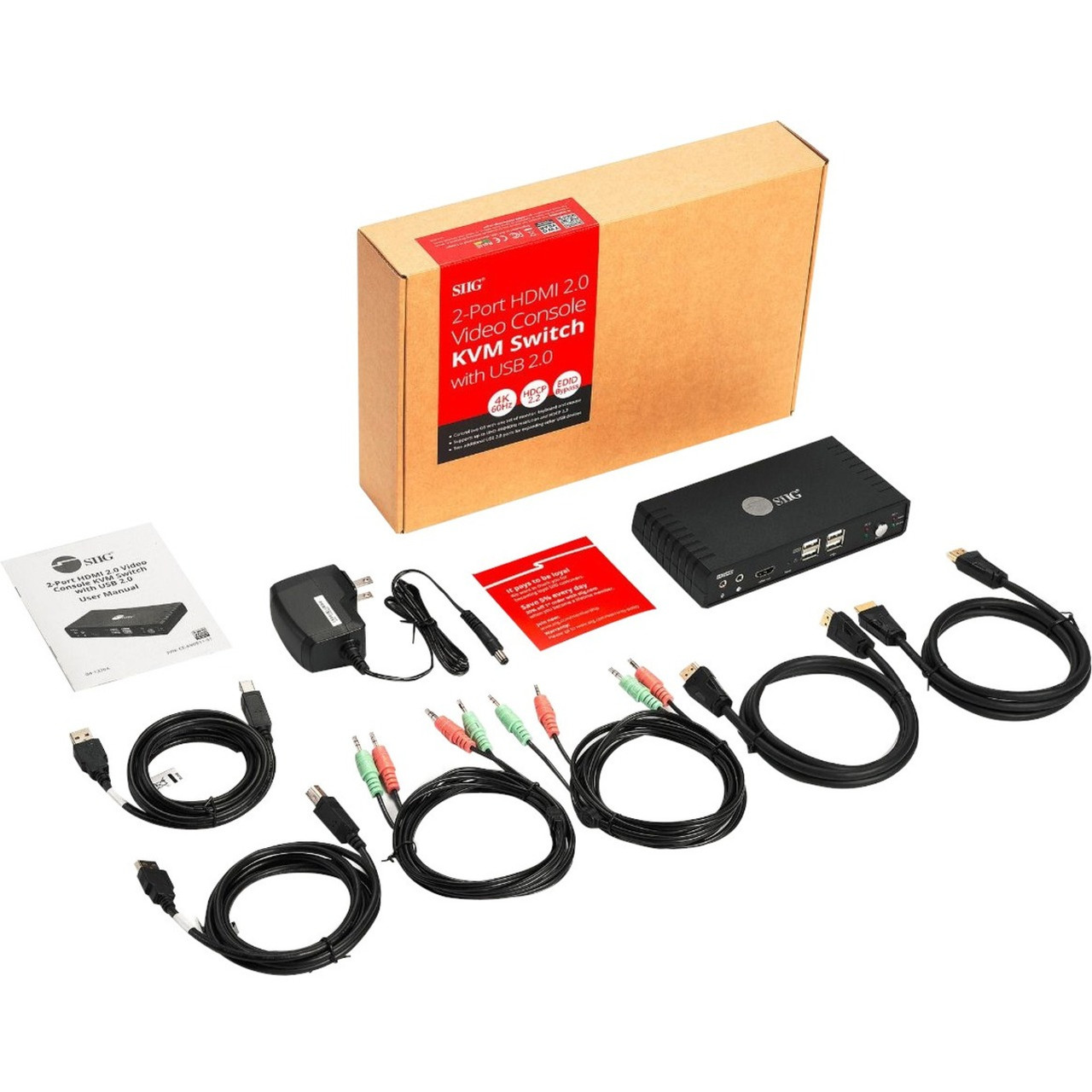 SIIG 2 Port 4K HDMI 2.0 Video Console KVM Switch with USB 2.0 - EDID Bypass Features, Supports Display Auto Scan - CE-KV0811-S1
