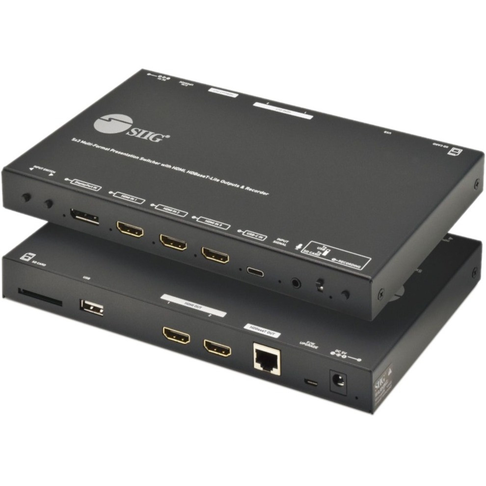 SIIG 5x3 Multi-Format 4K 60Hz Presentation Switcher & Recorder 230ft - TAA Compliant - 5 Port Switch & 3 Port Splitter ; Does Not Record HDCP Protected Contents - CE-H26S11-S1