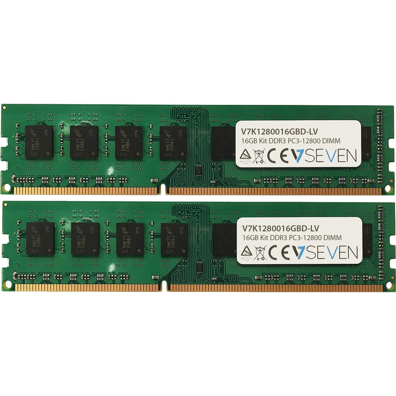 V7 16GB (2 x 8GB) DDR3 SDRAM Memory Kit - 16 GB (2 x 8GB) - DDR3-1600/PC3L-12800 DDR3 SDRAM - 1600 MHz - CL11 - 1.35 V - Non-ECC - Unbuffered - 240-pin - DIMM - 10 Year Warranty - V7K1280016GBD-LV
