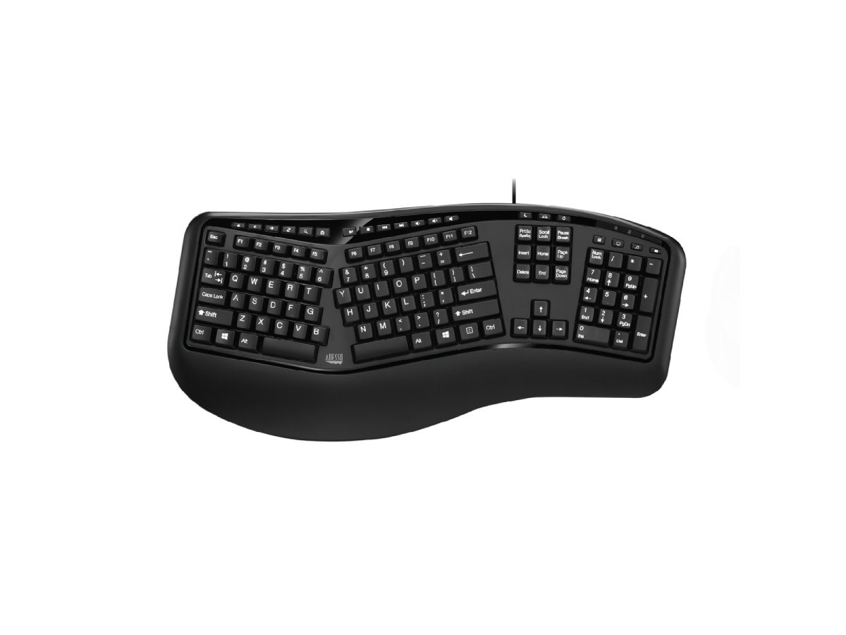 Adesso Keyboard offer users two advanced input devices with ergonomic design, and multifunctional features. It has split key zones and gentle slopes encourage natural positionings of hands, wrists - AKB-150UB