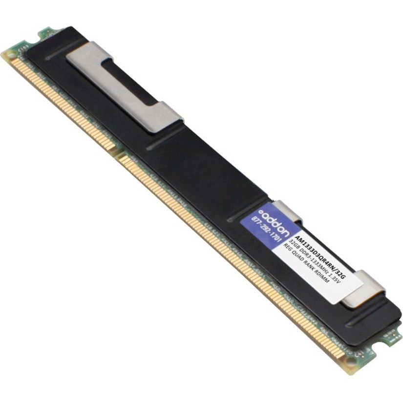 AddOn 32GB DDR3 SDRAM Memory Module - For Server - 32 GB (1 x 32GB) - DDR3-1333/PC3-10600 DDR3 SDRAM - 1333 MHz - CL9 - 1.35 V - ECC - Registered - 240-pin - DIMM - Lifetime Warranty - AM1333D3QR4RN/32G