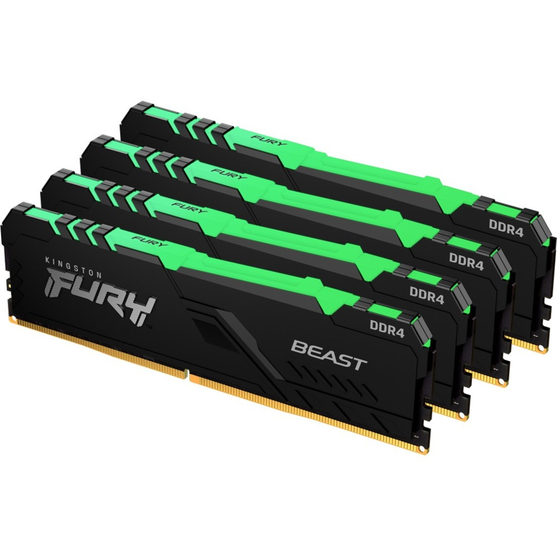 Kingston FURY Beast 64GB (4 x 16GB) DDR4 SDRAM Memory Kit - 64 GB (4 x 16GB) - DDR4-3600/PC4-28800 DDR4 SDRAM - 3600 MHz Single-rank Memory - CL18 - 1.35 V - Non-ECC - Unbuffered - 288-pin - DIMM - Lifetime Warranty - KF436C18BBAK4/64