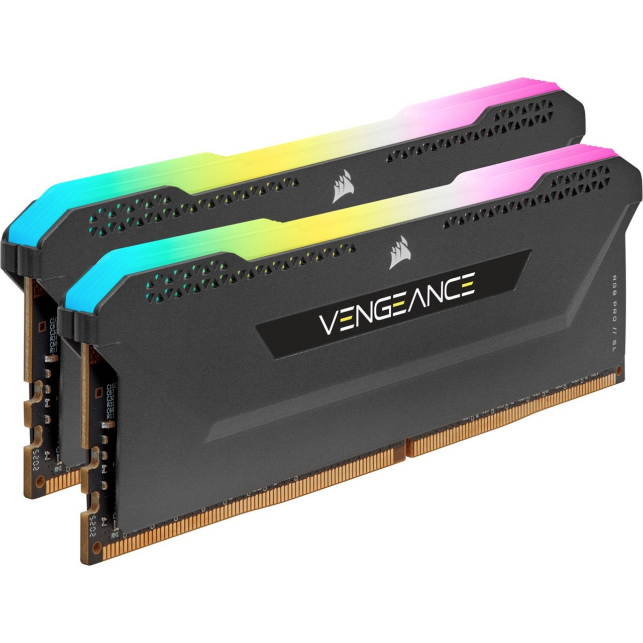 Corsair Vengeance RGB Pro SL 16GB (2x8GB) DDR4 DRAM 3200MHz C16 Memory Kit - Black - For Desktop PC, Motherboard - 16 GB - DDR4-3200/PC4-25600 DDR4 SDRAM - 3200 MHz - CL16 - 1.35 V - 288-pin - DIMM - CMH16GX4M2E3200C16