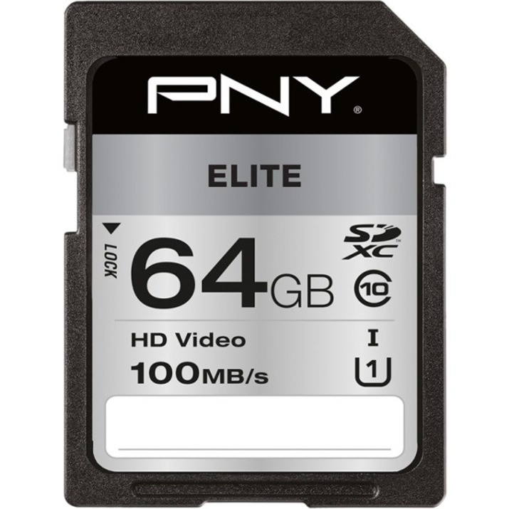 PNY Elite 64 GB Class 10/UHS-I (U1) SDXC - 100 MB/s Read - P-SD64GU1100EL-GE