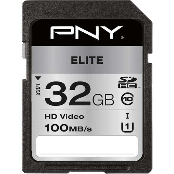 PNY Elite 32 GB Class 10/UHS-I (U1) SDHC - 100 MB/s Read - P-SD32GU1100EL-GE
