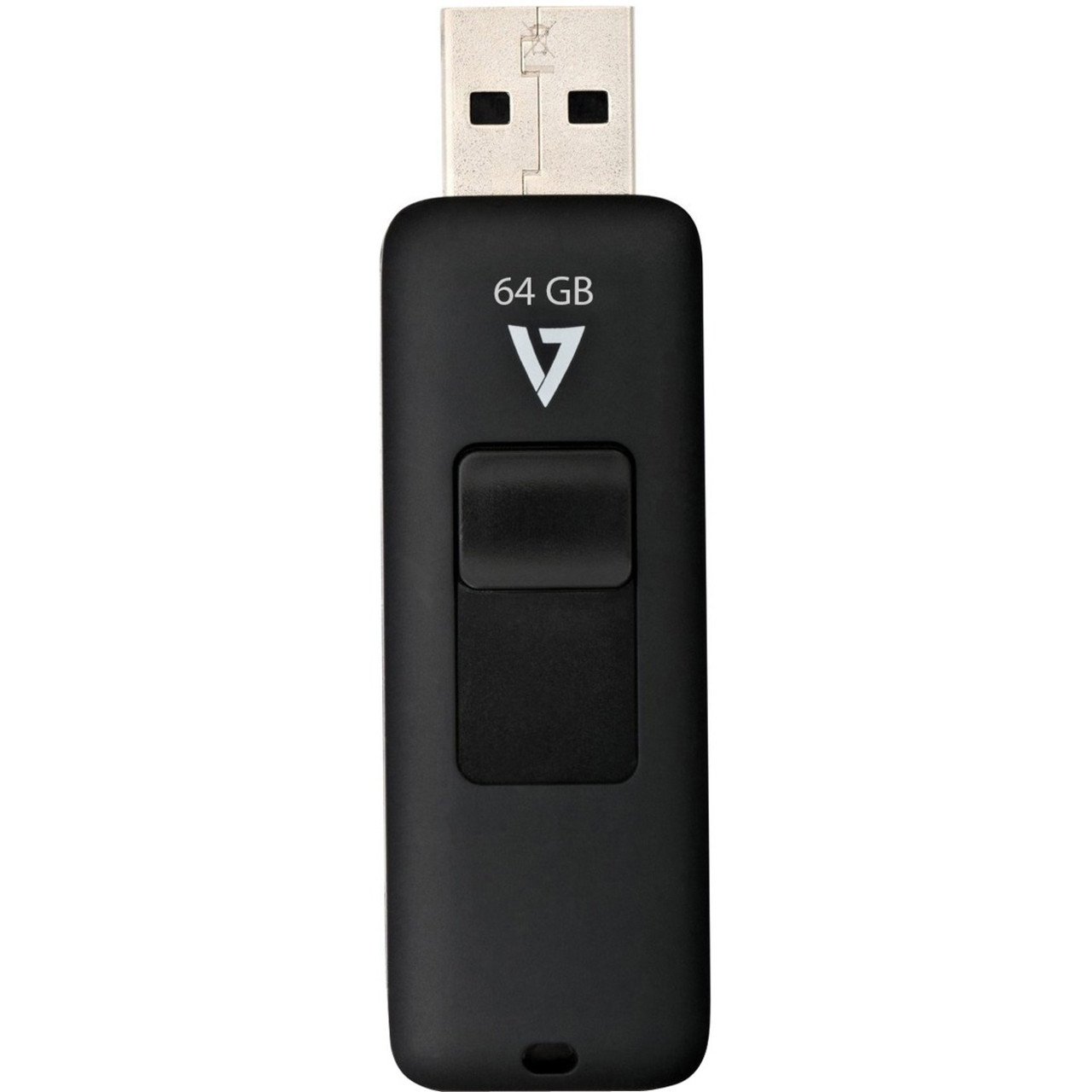 V7 64GB USB 2.0 Flash Drive - With Retractable USB connector - 64 GB - USB 2.0 - 15 MB/s Read Speed - 5.50 MB/s Write Speed - Black - 5 Year Warranty RETRACTABLE CONNECTOR RTL - VF264GAR-BLK-3N