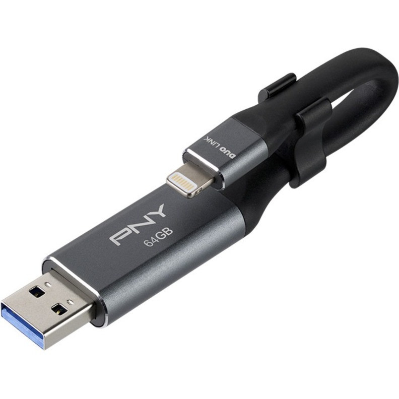 PNY Duo Link USB 3.0 OTG Flash Drive For iPhone and iPad - 64 GB - Lightning, USB 3.0 Type A - 1 Year Warranty - P-FDI64GLA02GC-RB