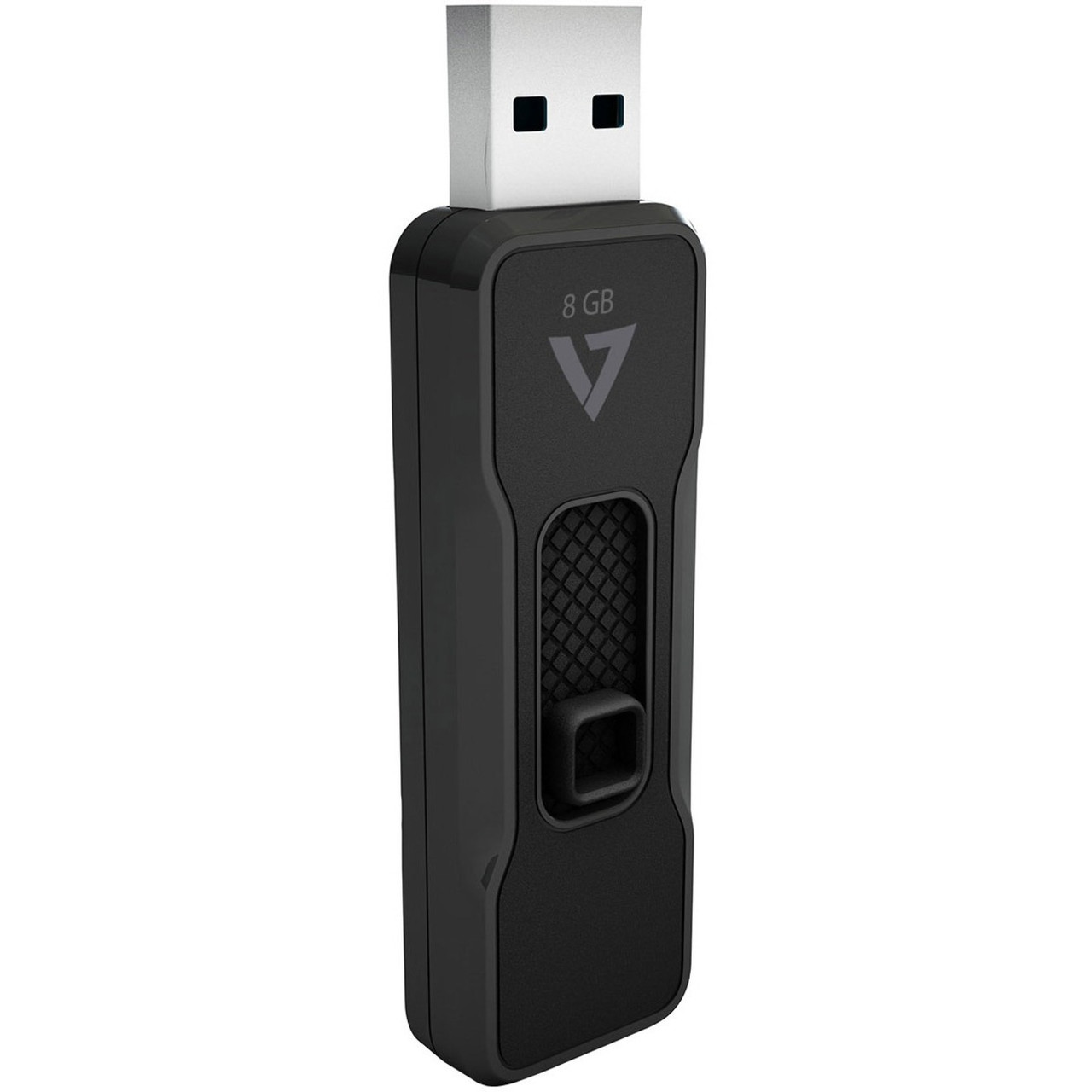V7 8GB USB 2.0 Flash Drive - With Retractable USB Connector - 8 GB - USB 2.0 - 10 MB/s Read Speed - 3 MB/s Write Speed - Black - 5 Year Warranty - VP28G