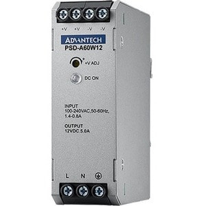 Advantech 60 Watts Compact Size DIN-Rail Power Supply - DIN Rail - 120 V AC - 230 V AC Input - 12 V DC @ 5 A Output - 60 W - 89% Efficiency - PSD-A60W12