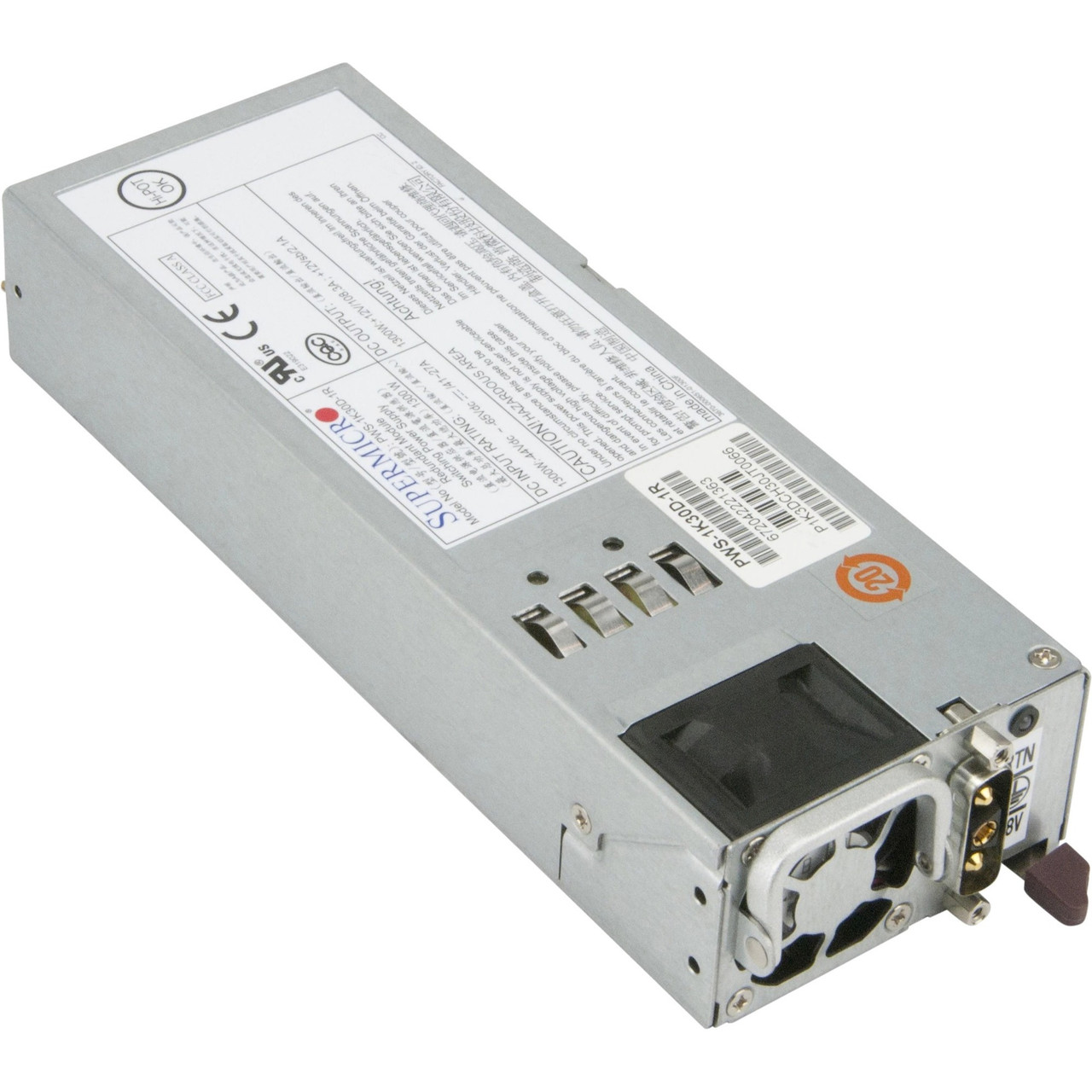 Supermicro 1U 1300W -48V DC Power Supply - Hot-swappable -44 V DC, -48 V DC, -65 V DC Input - 12 V DC @ 108.3 A Output - 1300 W - 92% Efficiency - PWS-1K30D-1R