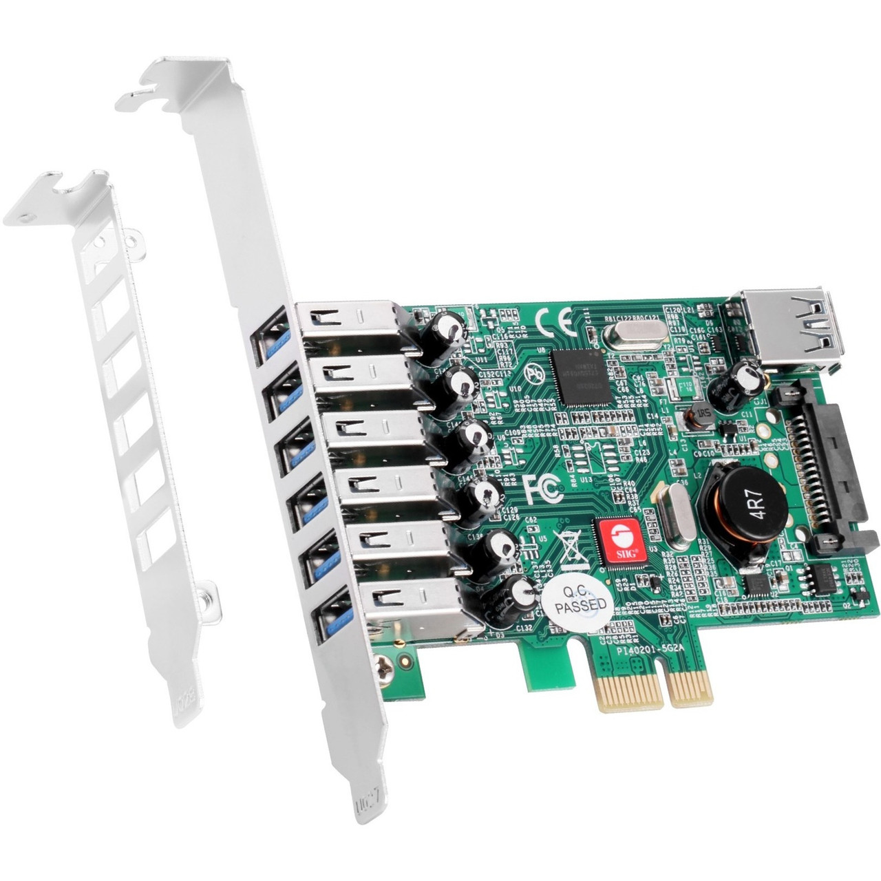 SIIG DP USB 3.0 7-Port PCIe i/e - PCI Express 2.0 x1 - Plug-in Card - 7 USB Port(s) - 1 SATA Port(s) - 7 USB 3.0 Port(s) - UASP Support - PC ADDS 6 EXTERNAL/1 INTERNAL USB 3.0 - JU-P70011-S1