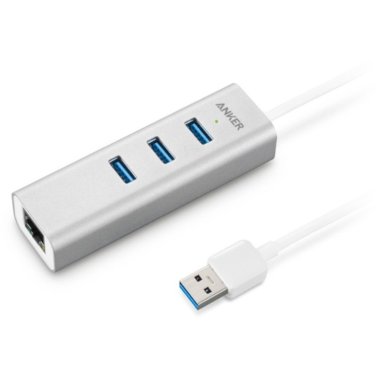 Anker 3-Port USB 3.0 Aluminum HUB with 10/100/1000 Gigabit Ethernet Converter USB-A Hub A7514 - A7514041