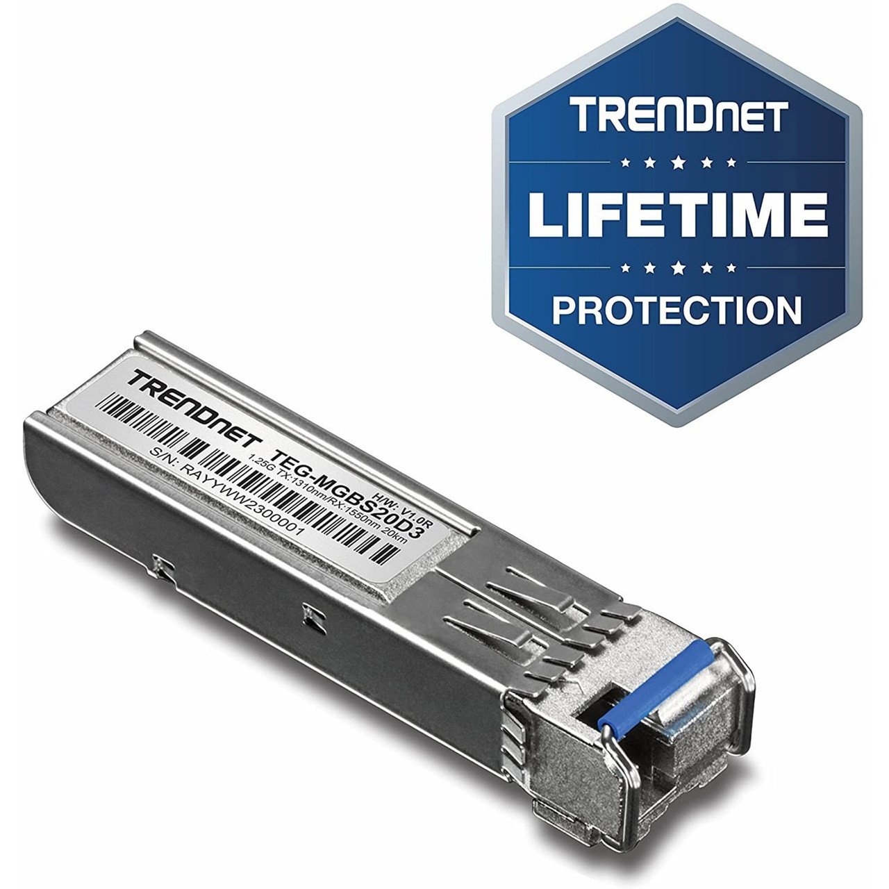 Trendnet SFP to RJ45 Dual Wavelength Single-Mode LC Module; TEG-MGBS20D3; Must Pair w/ TEG-MGBS20D5 or a Compatible Module; Up to 20 km (12.4 miles); Bi-Directional (WDM) SFP - TEG-MGBS20D3