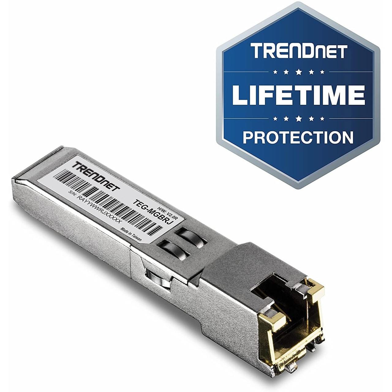 Trendnet SFP to RJ45 1000BASE-T Copper SFP Module; TEG-MGBRJ; 100m (328 Ft.); RJ45 Connector; Hot Pluggable; Supports Data Rates Up to 1.25Gbps; - TEG-MGBRJ