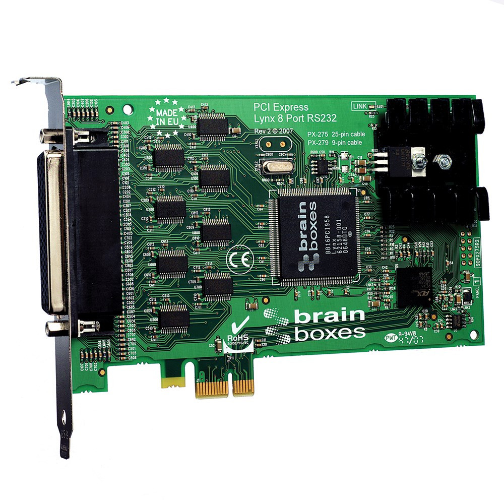 Brainboxes 8 Port RS232 PCI Express Serial Card 25 Pin Connectors - PCI Express x16 - 8 x DB-25 RS-232 - Serial, Via Cable - Plug-in Card - TAA Compliant - PX-275