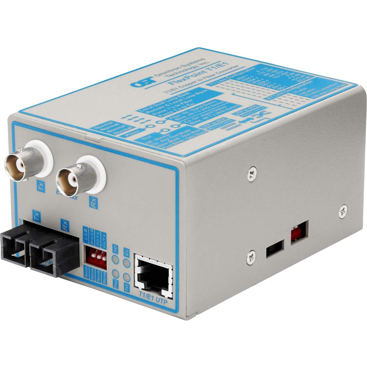 Omnitron Flexpoint T1/E1 Copper to Fiber Media Converter - 1 x RJ-48 , 1 x ST , 2 x BNC - T1/E1 - Rack-mountable - 4494-1
