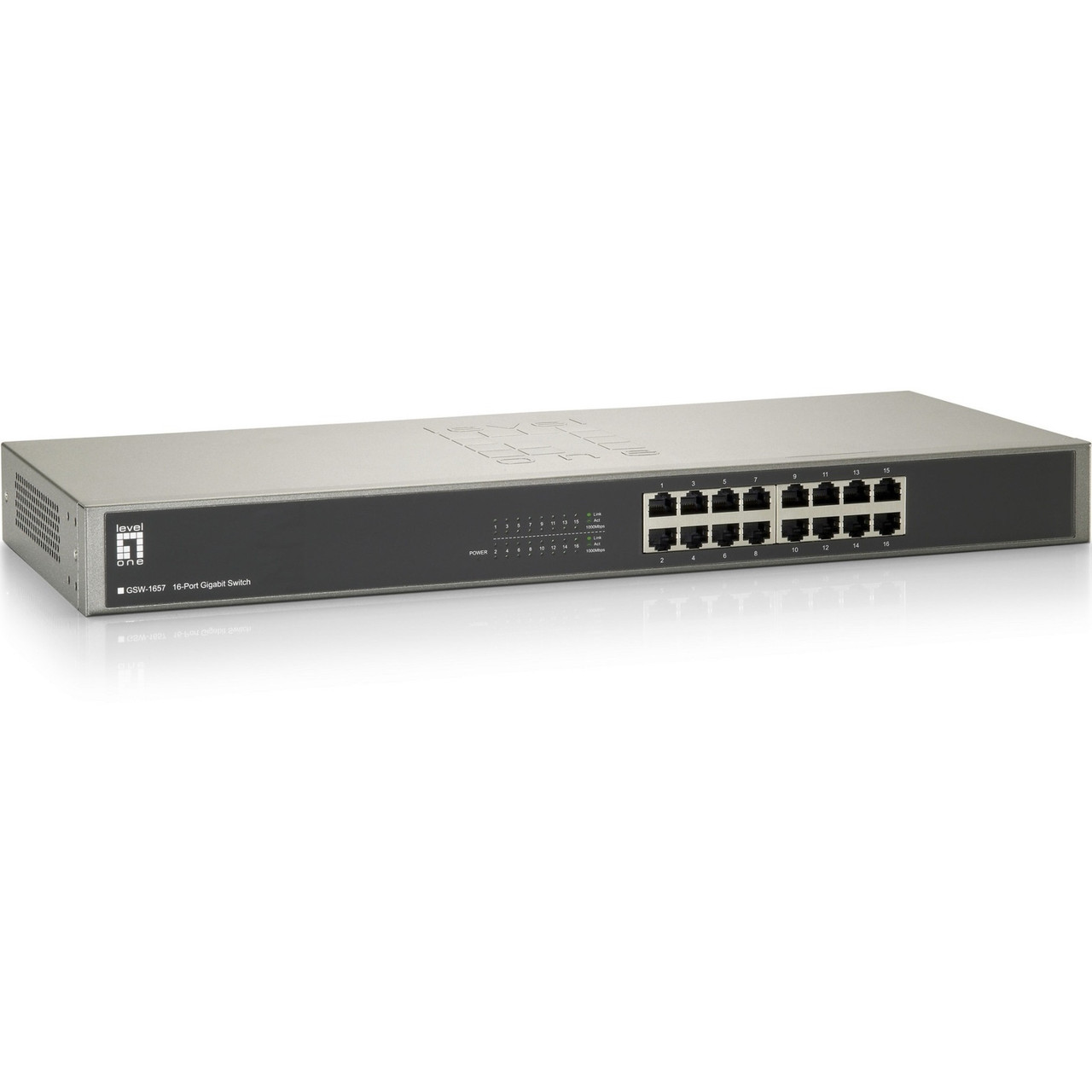 LevelOne GSW-1657 16-Ports Gigabit Ethernet Switch - 16 Ports - Gigabit Ethernet - 10/100/1000Base-T - 2 Layer Supported - Power Supply - Twisted Pair - Rack-mountable - GSW-1657 LevelOne GSW-1657 16-Ports Gigabit Ethernet Switch - 16 Ports - Gigabit Ethernet - 10/100/1000Base-T - 2 Layer Supported - Power Supply - Twisted Pair - Rack-mountable - GSW-1657