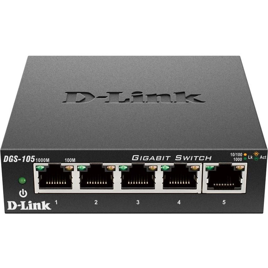 D-Link 5 Port Gigabit Unmanaged Metal Desktop Switch - 5 Port Gigabit Unmanaged Metal Desktop Switch UNMANAGED METAL CHASSIS - DGS-105