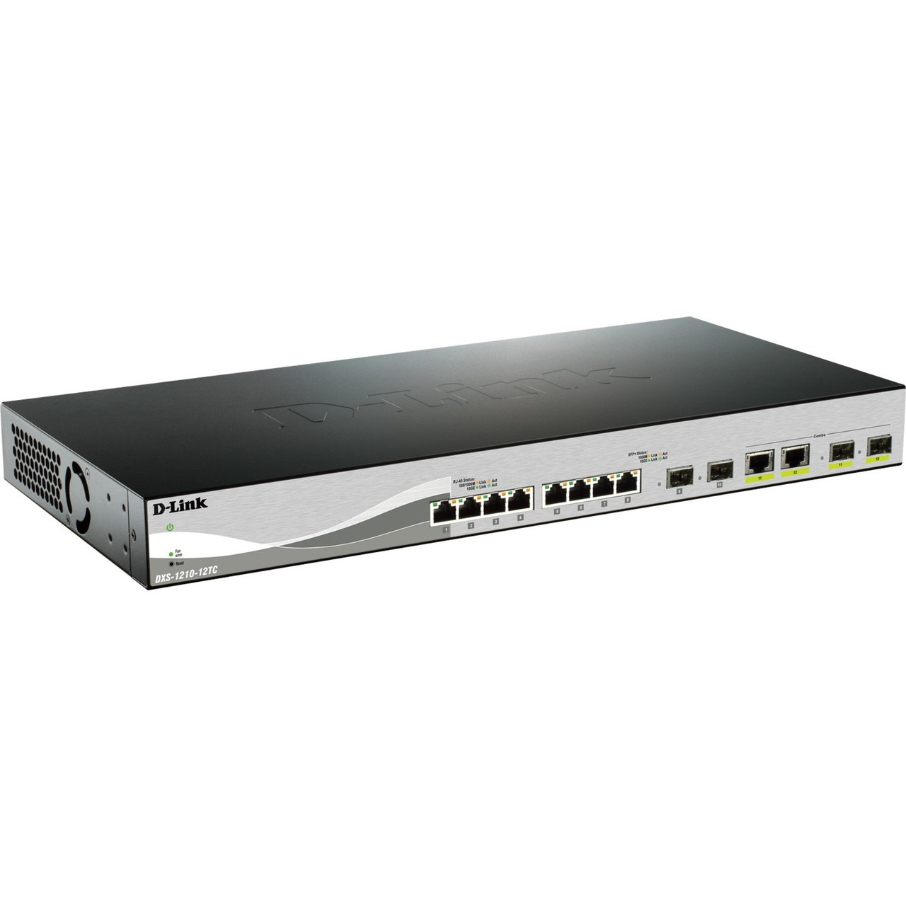 D-Link Ethernet Switch - 12 Ports - Manageable - 10 Gigabit Ethernet - 10GBase-T, 10GBase-X - 2 Layer Supported - Twisted Pair, Optical Fiber - Lifetime Limited Warranty 2 SFP+ & 2 10G/SFP+ COMBO - DXS-1210-12TC