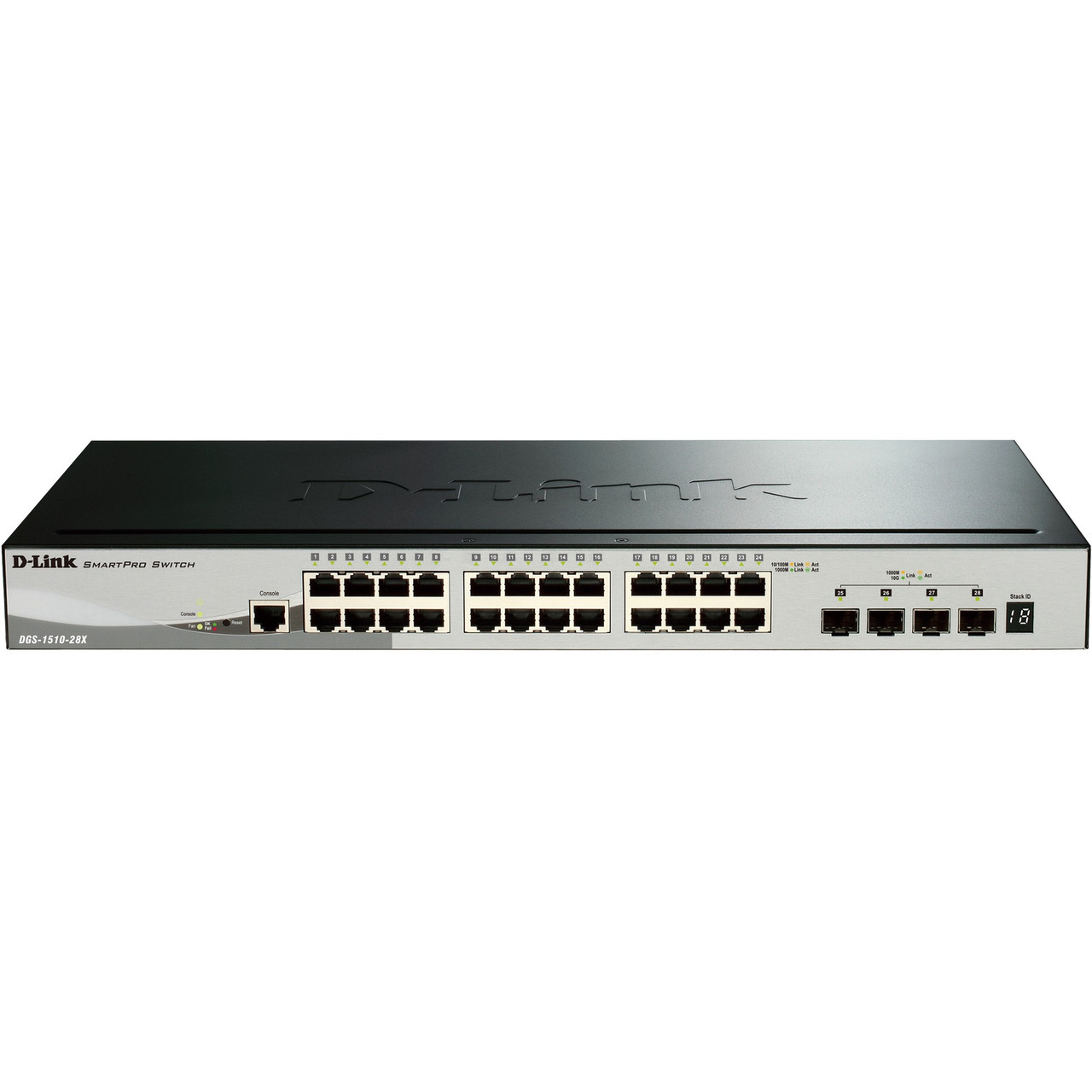 D-Link Ethernet Switch - 24 Ports - Manageable - Gigabit Ethernet, 10 Gigabit Ethernet - 10/100/1000Base-T, 10GBase-X - 3 Layer Supported - Twisted Pair, Optical Fiber - PoE Ports - 1U High - Rack-mountable - DGS-1510-28XMP