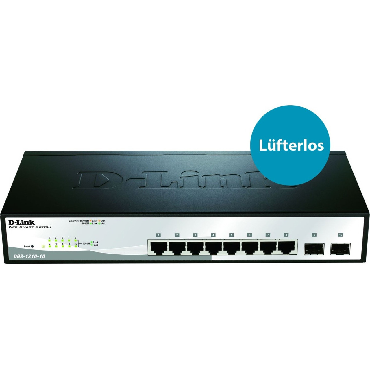 D-Link 10-Port Gigabit Web Smart Switch Including 2 Gigabit SFP Ports - 8 Ports - Manageable - Gigabit Ethernet - 10/100/1000Base-T - DGS-1210-10
