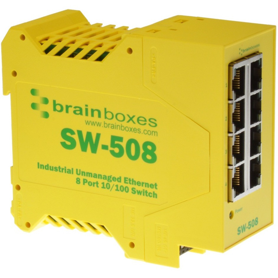 Brainboxes Industrial Ethernet 8 Port Switch DIN Rail Mountable - 8 Ports - Ethernet - 10/100Base-TX - TAA Compliant - 2 Layer Supported - Twisted Pair - Rail-mountable - Lifetime Limited Warranty - SW-508