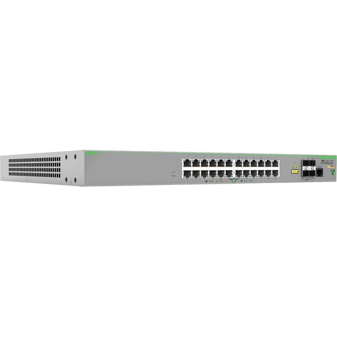 Allied Telesis CentreCOM AT-FS980M/28PS Ethernet Switch - 24 Ports - Manageable - Gigabit Ethernet - 10/100Base-TX, 1000Base-X - 4 Layer Supported - Modular - 4 SFP Slots - Twisted Pair, Optical Fiber - Wall Mountable - AT-FS980M/28PS-10