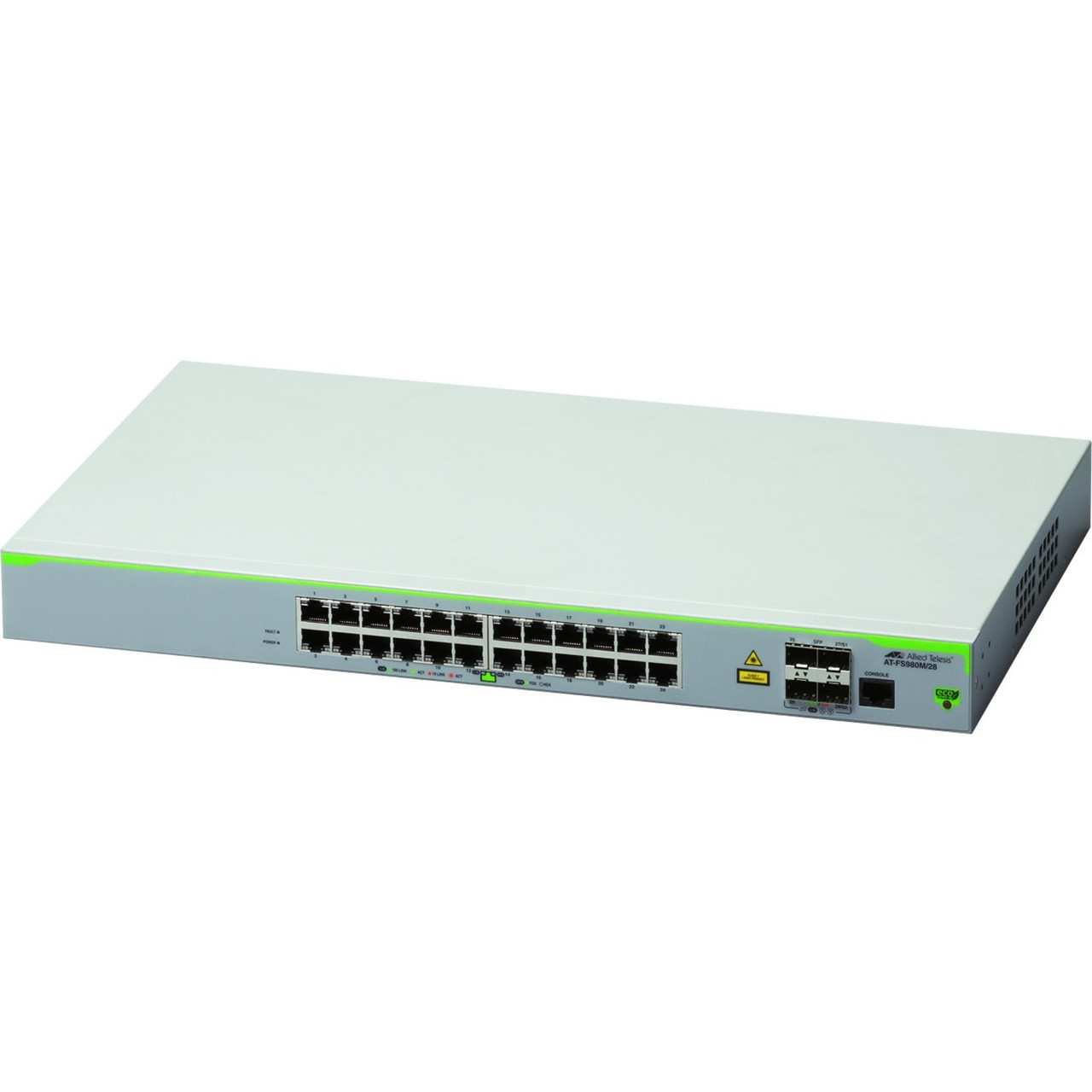 Allied Telesis CentreCOM AT-FS980M/28 Ethernet Switch - 24 Ports - Manageable - 4 Layer Supported - Modular - 4 SFP Slots - Twisted Pair, Optical Fiber - Wall Mountable - AT-FS980M/28-10