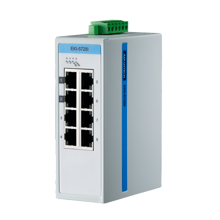 Advantech 8 port Full Gigabit Unmanaged Ethernet Switch, ATEX/C1D2, -40~75â„ƒ - EKI-5728I-AE