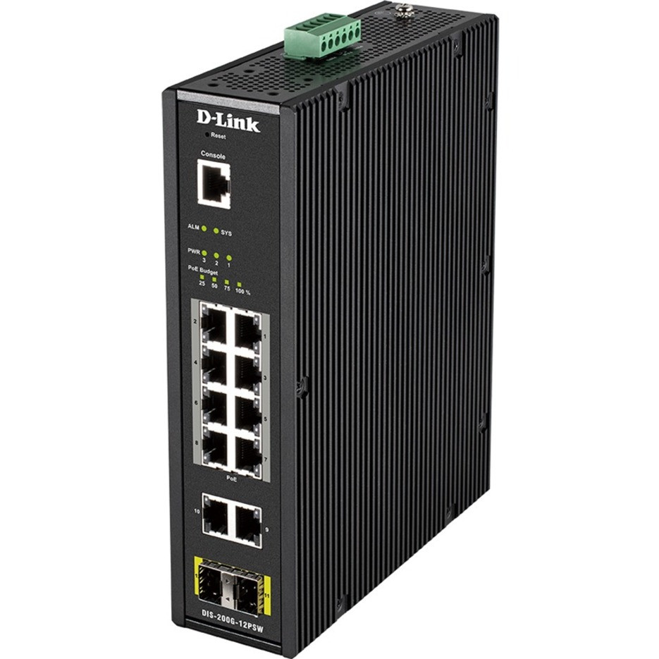 D-Link Ethernet Switch - 10 Ports - Manageable - Gigabit Ethernet - 1000Base-X - 2 Layer Supported - Modular - 2 SFP Slots - Power Supply - Twisted Pair, Optical Fiber - Rack-mountable - Lifetime Limited Warranty - DIS-200G-12PSW