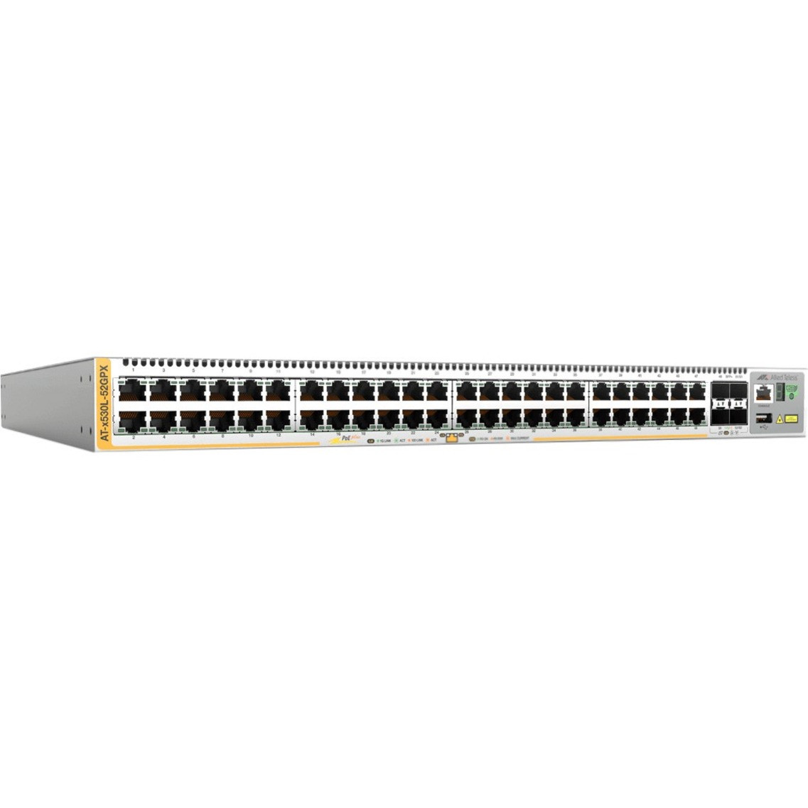 Allied Telesis Stackable Intelligent PoE+ Layer 3 Switch - 48 Ports - Manageable - 3 Layer Supported - Modular - Optical Fiber, Twisted Pair - Rack-mountable - AT-X530L-52GPX-10