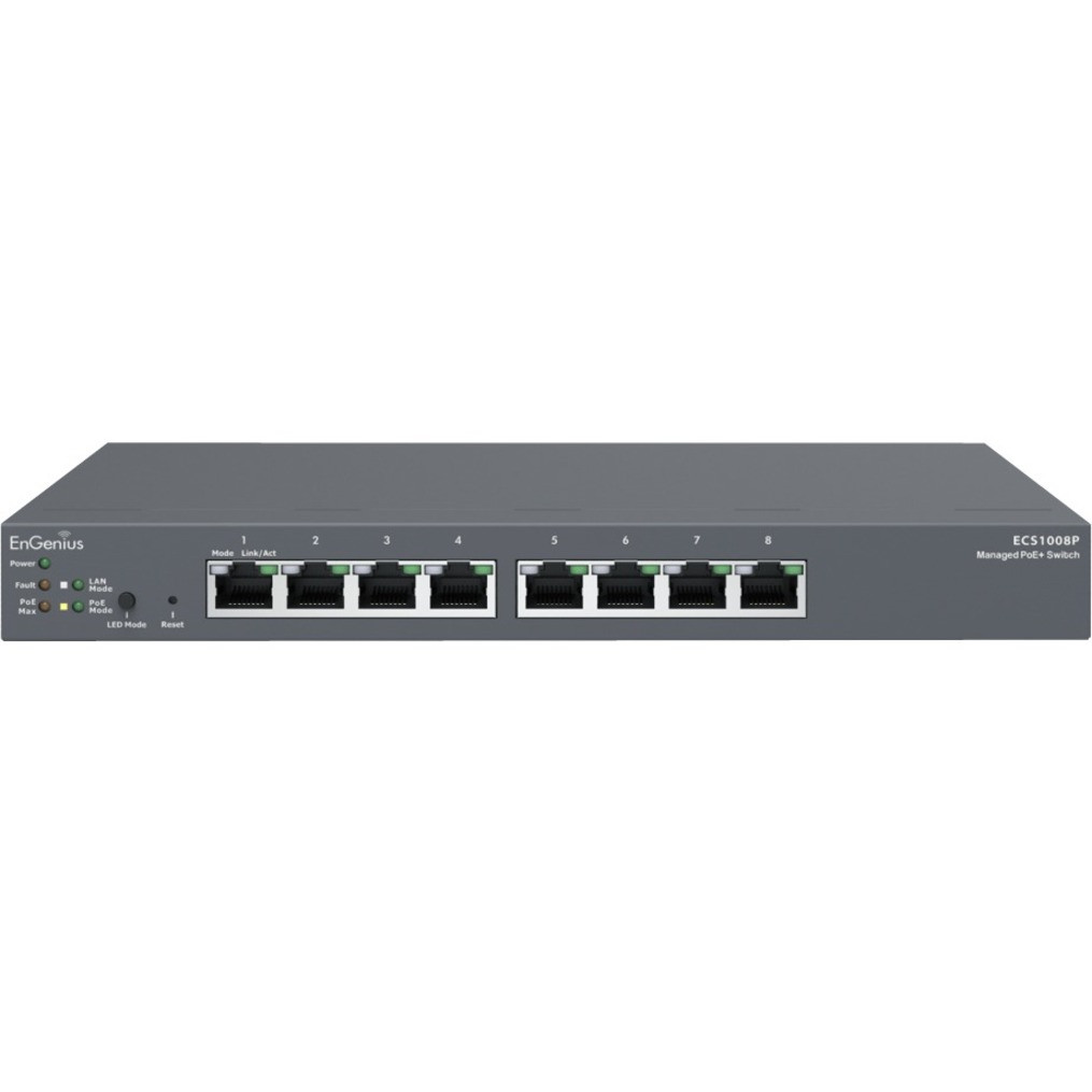 EnGenius Cloud Managed 55W PoE 8 Port Network Switch - 8 Ports - Manageable - 3 Layer Supported - Twisted Pair, also Wall Mountable