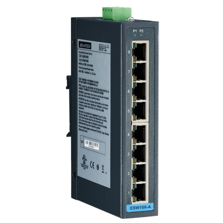 Advantech  B+B SmartWorx 8-port Fast Ethernet Industrial Unmanaged switch w/Wide Temp. Low AC, IP30, C1D2 - ESW108-A